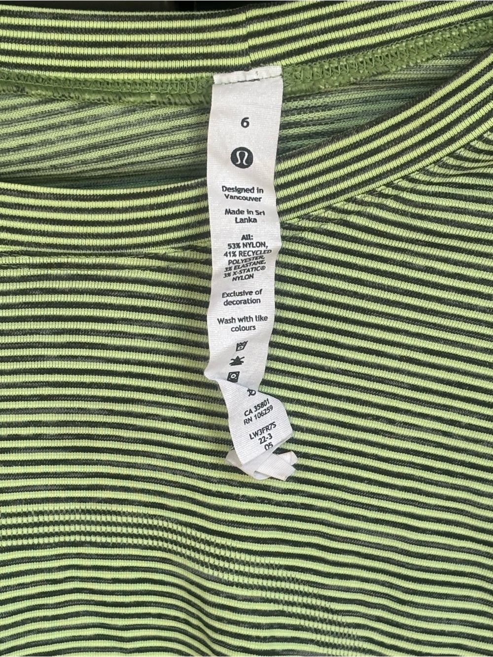 lululemon athletica Green and Black Striped Women's Top